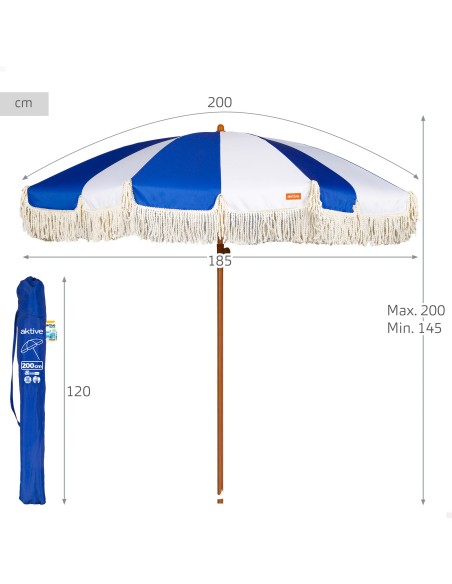 Sombrilla de playa 8 varillas 200 cm diseño marinero con flecos
