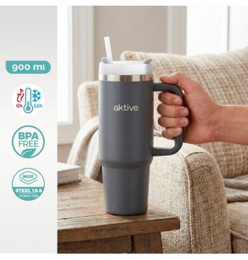 Vaso térmico gris 900 ml inox tapa rosca 3 posiciones con... 2