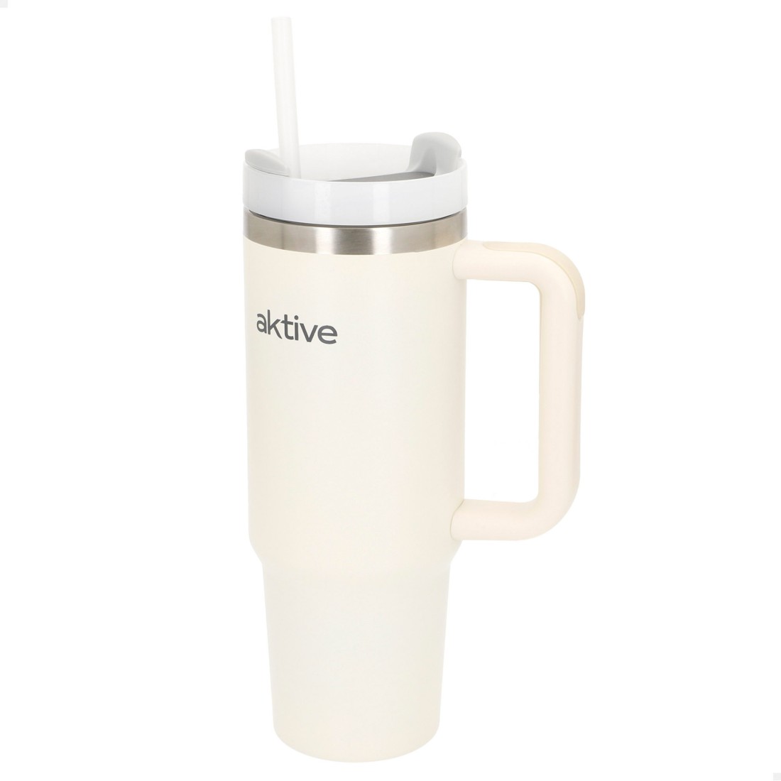 Vaso térmico blanco 900 ml inox tapa rosca 3 posiciones con pajita y asa ergonómica