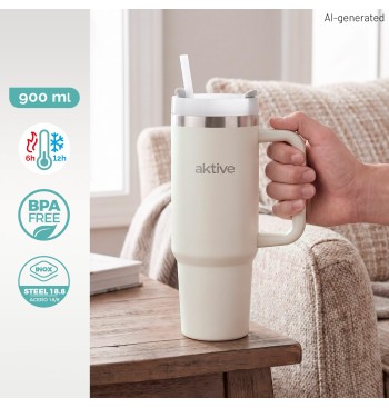 Vaso térmico blanco 900 ml inox tapa rosca 3 posiciones... 2