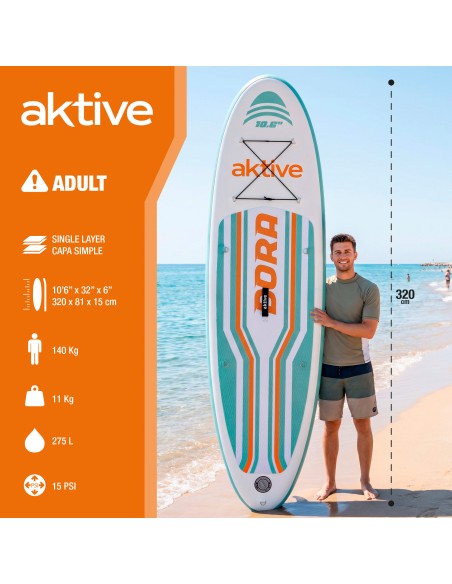 Tabla paddle surf hinchable iniciación 10.6'' verde agua