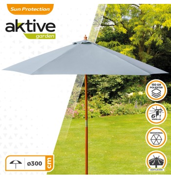 Parasol hexagonal Ø300 cm color antracita mástil madera 2