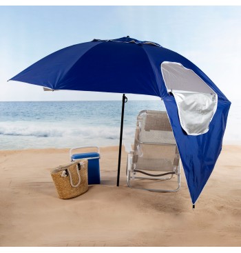 Sombrilla playa antiviento 8 varillas 240 cm azul con... 2