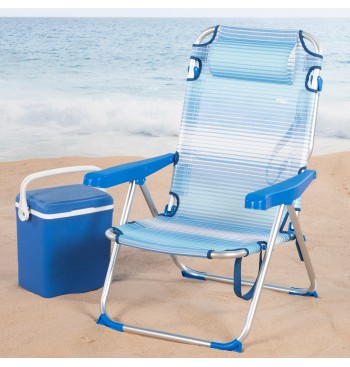 Silla playa multiposición 48x60x90 cm rayas azul 2
