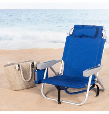 Silla playa baja XL multiposición 55x60x80 cm azul con... 2