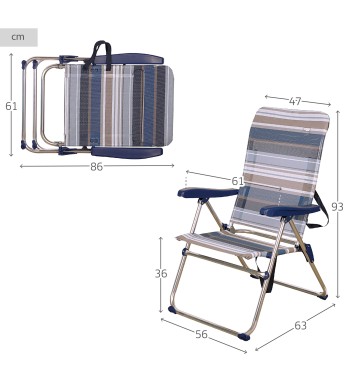 Silla playa alta multiposición  48x65x95 cm rayas 2