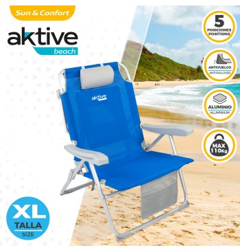 Silla playa XXL multiposición 55x66x85 cm azul 2