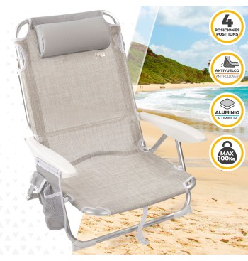 Silla playa baja XL multiposición 51x45x76 cm beige 2