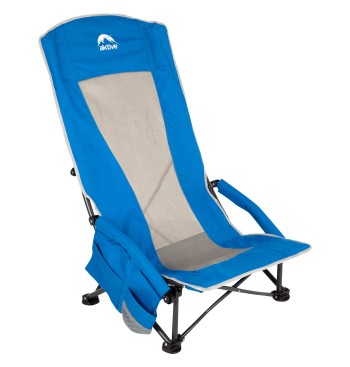 Silla plegable baja y transpirable azul c/posavasos