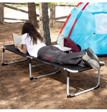 Cama plegable camping negra con topes antivuelco 2