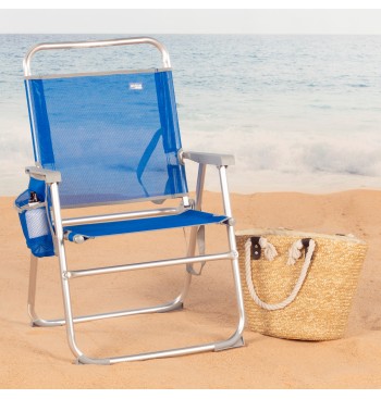 Silla playa alta fija 48x50x88 cm azul con bolsillo 2