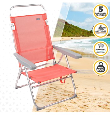 Silla playa multiposición 48x57x100 cm coral 2