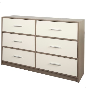 Max Home Cómoda blanca y madera 6 cajones de tela