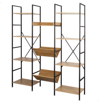 Max Home Estantería madera y acero 11 estantes 125x27x150 cm