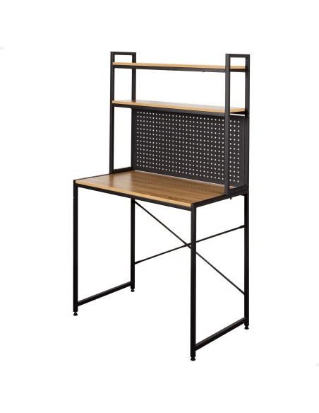 Max Home Escritorio con estantería y tablero perforado madera y acero 85x50x148 cm