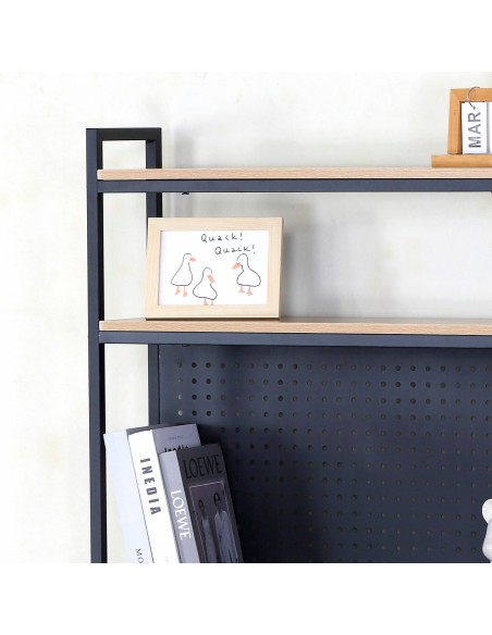 Max Home Escritorio con estantería y tablero perforado madera y acero 85x50x148 cm