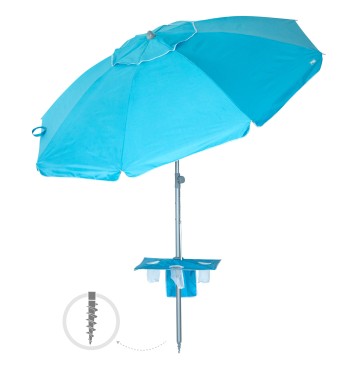 Sombrilla playa antiviento 8 varillas 210 cm azul c/mesa