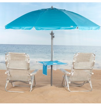 Sombrilla playa antiviento 8 varillas 210 cm azul con mesa 2