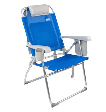 Silla playa alta multiposición 48x65x100 cm azul con... 2