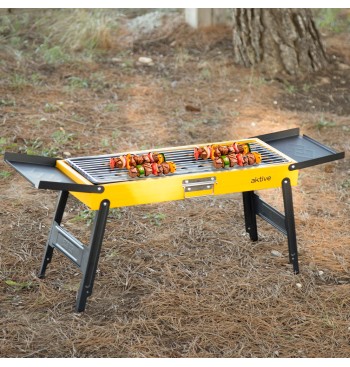 Barbacoa portátil carbón con asa y bandejas 89x22x32 cm 2