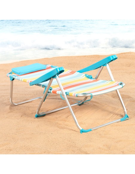 Silla playa multiposición 48x60x90 cm rayas coloridas con bolsillo y cojín