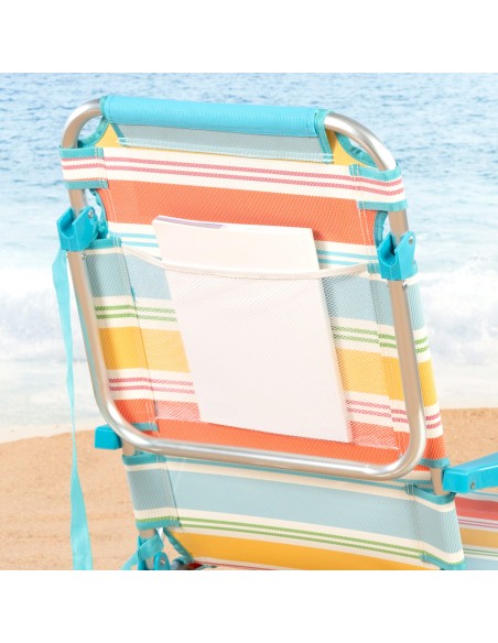 Silla playa multiposición 48x60x90 cm rayas coloridas con bolsillo y cojín