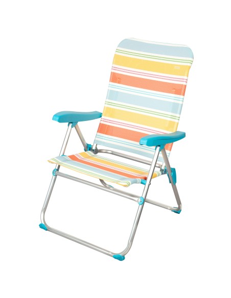 Silla playa alta multiposición 48x65x95 cm rayas coloridas