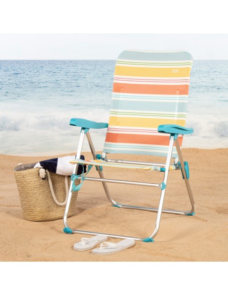 Silla playa alta multiposición 48x65x95 cm rayas coloridas