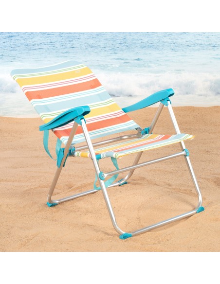 Silla playa alta multiposición 48x65x95 cm rayas coloridas
