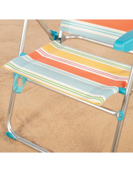 Silla playa alta multiposición 48x65x95 cm rayas coloridas