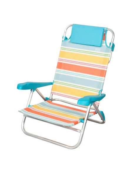 Silla playa baja multiposición 50x48x80 cm rayas coloridas con bolsillo y cojín