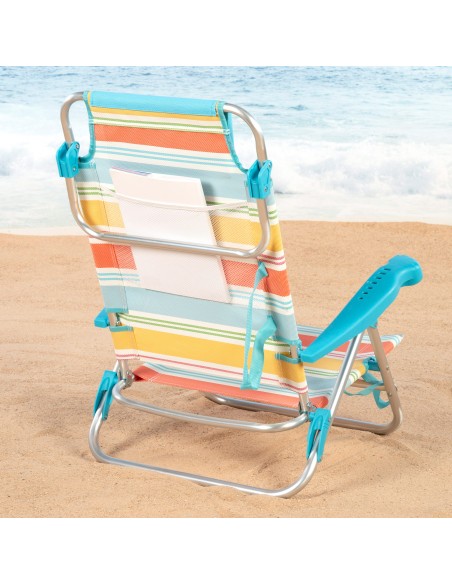 Silla playa baja multiposición 50x48x80 cm rayas coloridas con bolsillo y cojín