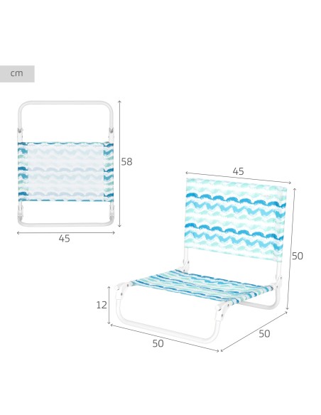 Silla playa baja fija mini (1 kg) 45x50x50 cm olas