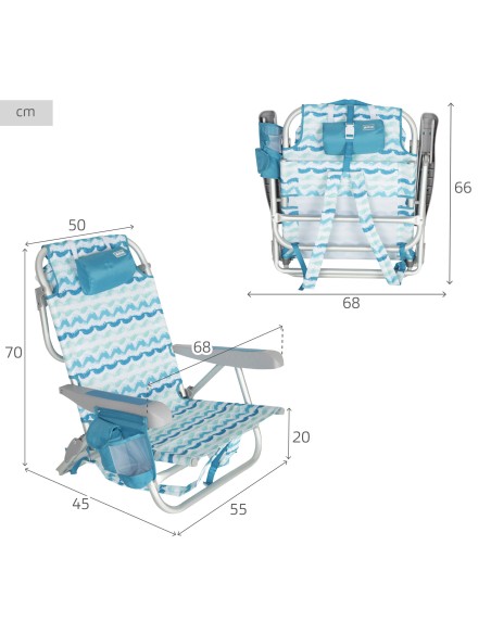 Silla playa baja XL fija 50x45x70 cm olas