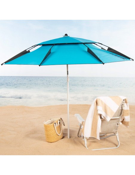 Sombrilla de playa antiviento 8 varillas 200 cm con protección UV50 azul