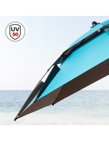 Sombrilla de playa antiviento 8 varillas 200 cm con protección UV50 azul