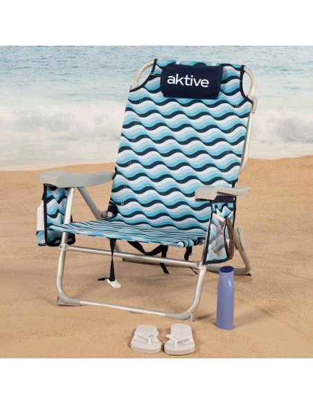 Silla playa baja XL multiposición 50x58x80 cm azul