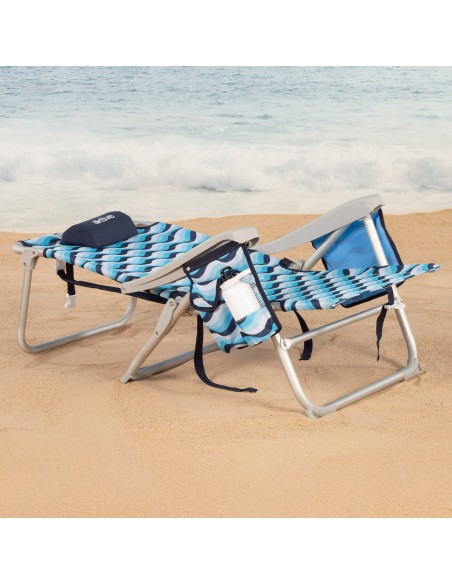 Silla playa baja XL multiposición 50x58x80 cm azul