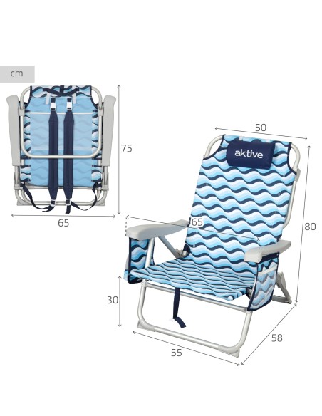 Silla playa baja XL multiposición 50x58x80 cm azul