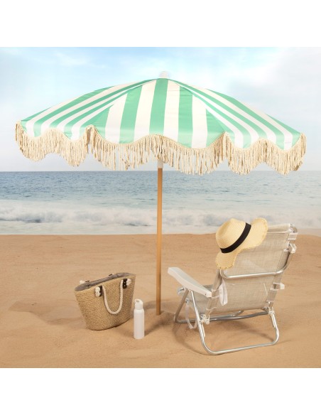 Sombrilla playa 8 varillas 200 cm rayas esmeralda con flecos