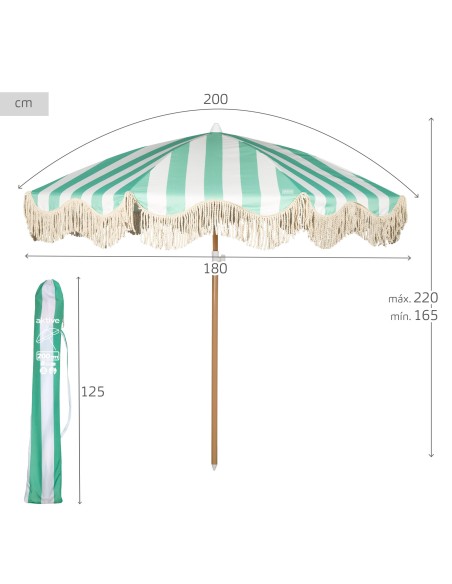 Sombrilla playa 8 varillas 200 cm rayas esmeralda con flecos