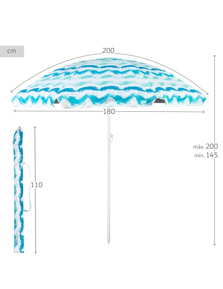 Sombrilla playa 8 varillas 200 cm olas