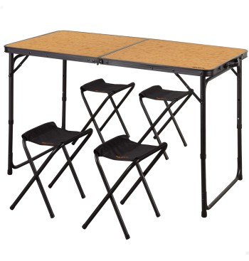 Mesa plegable camping de altura regulable, 4 taburetes y...