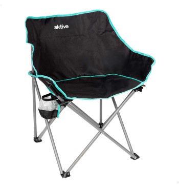 Silla plegable camping negra con posavasos