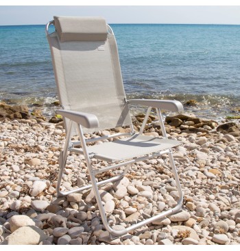 Silla plegable camping antivuelco y multiposición gris... 2