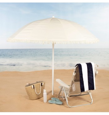 Sombrilla playa 16 varillas 200 cm beige con flecos 2